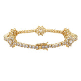 Brass CZ Flower Tennis Chain Bracelet Gift BB224