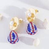 Button Shape Pearl Stud Earrings with Crystal