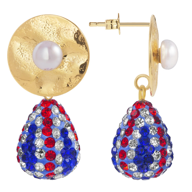 Button Shape Pearl Stud Earrings with Crystal