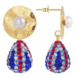Button Shape Pearl Stud Earrings with Crystal