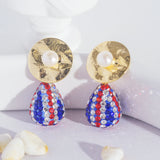 Button Shape Pearl Stud Earrings with Crystal