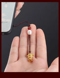 Brass God of Fortune Keychain Gold-Plated Retro Pearl Mobile Phone Pendant