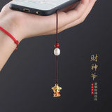 Brass God of Fortune Keychain Gold-Plated Retro Pearl Mobile Phone Pendant