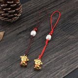 Brass God of Fortune Keychain Gold-Plated Retro Pearl Mobile Phone Pendant