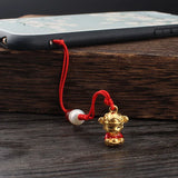Brass God of Fortune Keychain Gold-Plated Retro Pearl Mobile Phone Pendant