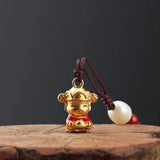 Brass God of Fortune Keychain Gold-Plated Retro Pearl Mobile Phone Pendant