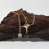Vintage Brass Plated Star Zircon Pendant Necklace