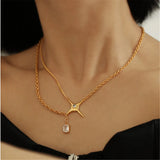 Vintage Brass Plated Star Zircon Pendant Necklace