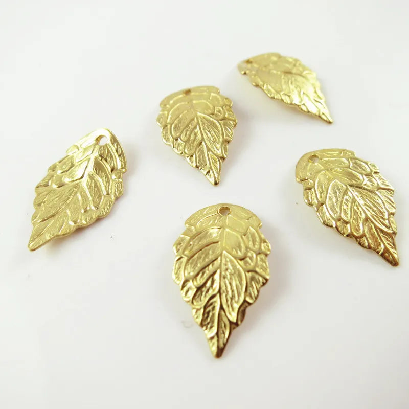 Brass Carved Leaf Spacer Drop Beads for Jewelry Making 18*10mm 50pcs