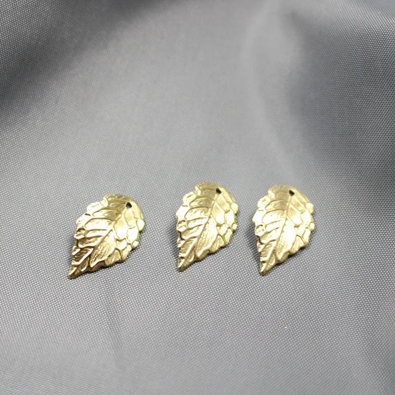 Brass Carved Leaf Spacer Drop Beads for Jewelry Making 18*10mm 50pcs