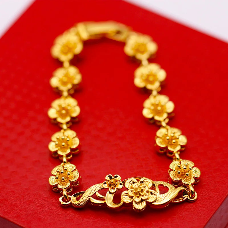 Gold-plated Big Flower Bracelet Women's Watch