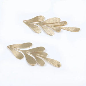 Raw Brass Leaf Charms, Textured Earring Findings, DIY Necklace Pendant, 62x28mm