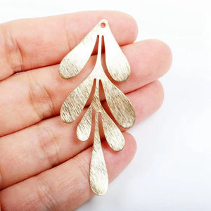 Raw Brass Leaf Charms, Textured Earring Findings, DIY Necklace Pendant, 62x28mm