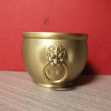 Brass Lion Head Cylinder Tank Luy Treasure Bowl Feng Shui Palace Jar Figurines