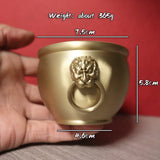 Brass Lion Head Cylinder Tank Luy Treasure Bowl Feng Shui Palace Jar Figurines