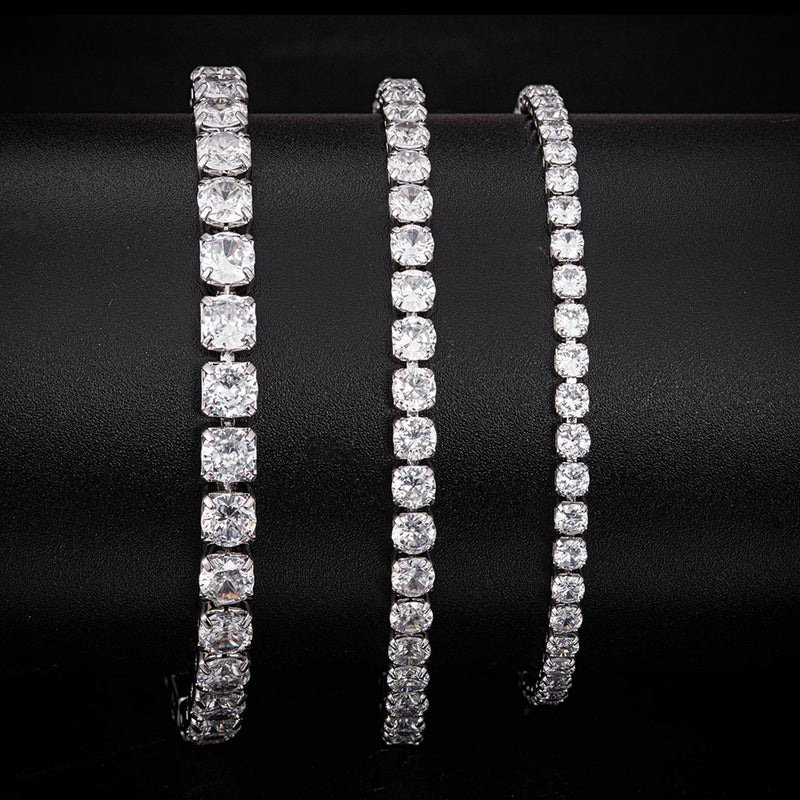 Brass CZ 7 Inch Tennis Bracelet Rhodium Plated Bangle