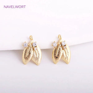 Metal Leaves Charms Earring Supplies Zircon Heart Pendant