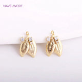 Metal Leaves Charms Earring Supplies Zircon Heart Pendant
