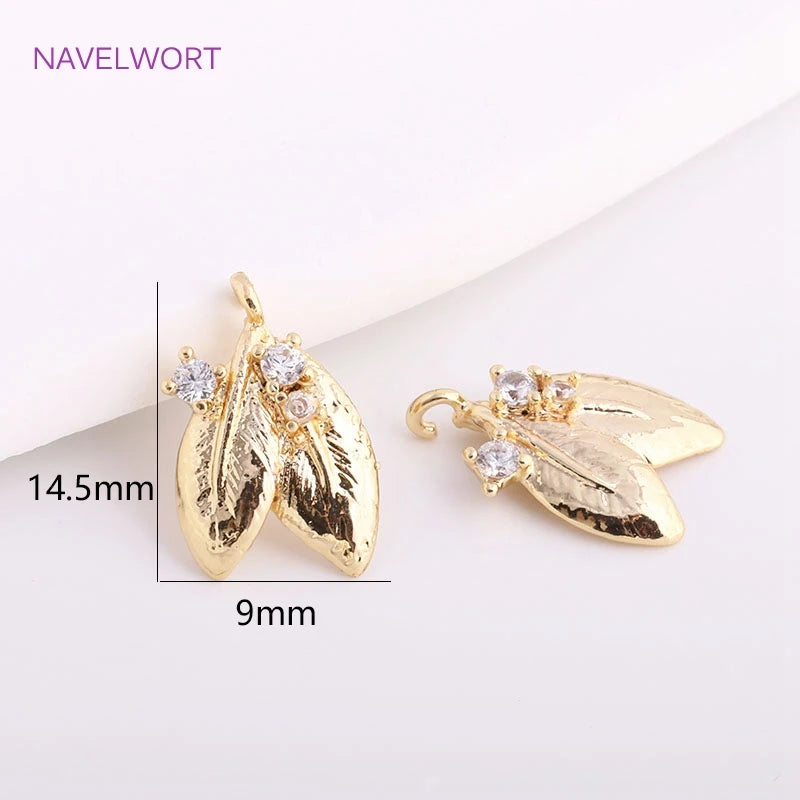 Metal Leaves Charms Earring Supplies Zircon Heart Pendant