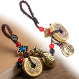 Brass Money Bag Keychain Pendant Rope Good Luck Feng Shui Hanging Jewelry