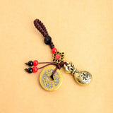 Brass Money Bag Keychain Pendant Rope Good Luck Feng Shui Hanging Jewelry