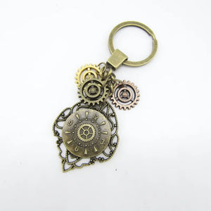 Vintage Steampunk Keychain Brass Ox Gears Clock Metal Charm