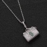 Brass CZ Dollar Pendant Hip Hop Necklace