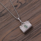 Brass CZ Dollar Pendant Hip Hop Necklace