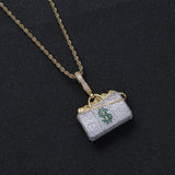 Brass CZ Dollar Pendant Hip Hop Necklace
