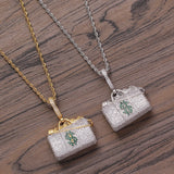 Brass CZ Dollar Pendant Hip Hop Necklace