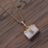 Brass CZ Dollar Pendant Hip Hop Necklace