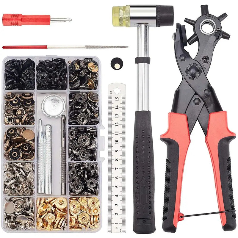 Brass Snap Fastener Punch Plier Tool Sets with Hammer