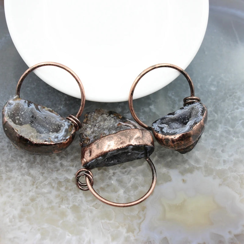 Agates Druzy Geode Pendants, Natural Quartz Crystal Necklace Charms
