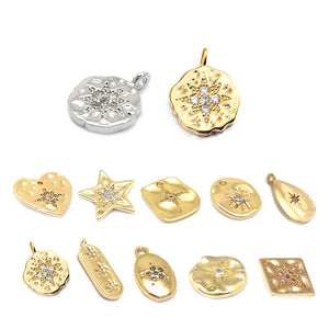 Brass and Zircon Charms Pendants for Jewelry Making