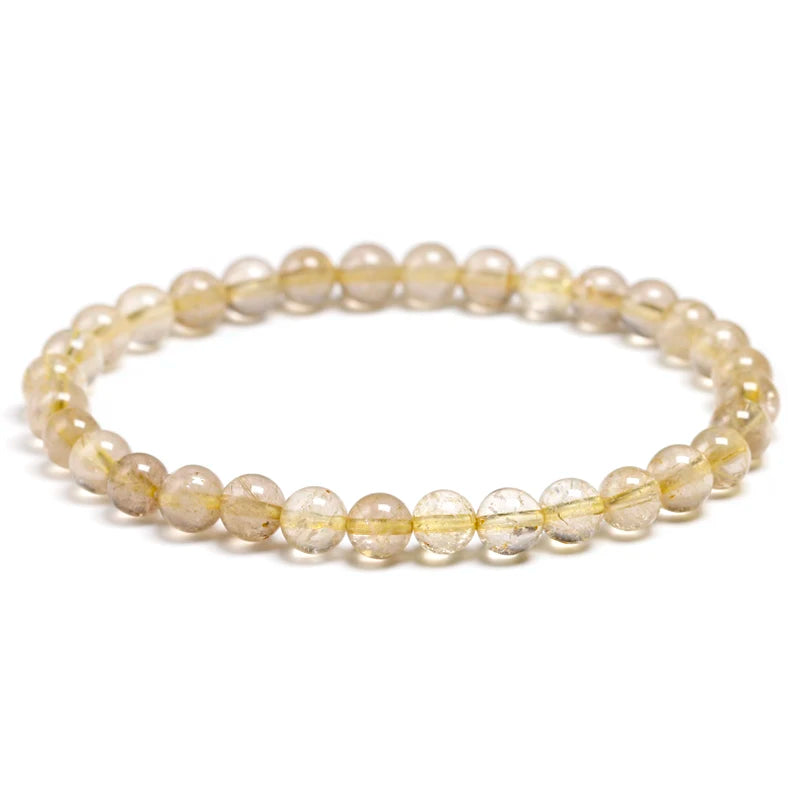 Brazil Natural Rutilated Quartz Round Beads Bracelet Men Women Crystal Gem Reiki