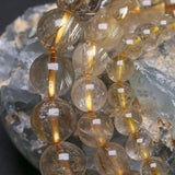 Brazil Natural Rutilated Quartz Round Beads Bracelet Men Women Crystal Gem Reiki