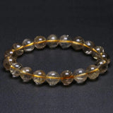 Brazil Natural Rutilated Quartz Round Beads Bracelet Men Women Crystal Gem Reiki