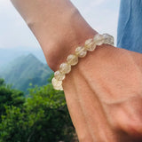 Brazil Natural Rutilated Quartz Round Beads Bracelet Men Women Crystal Gem Reiki