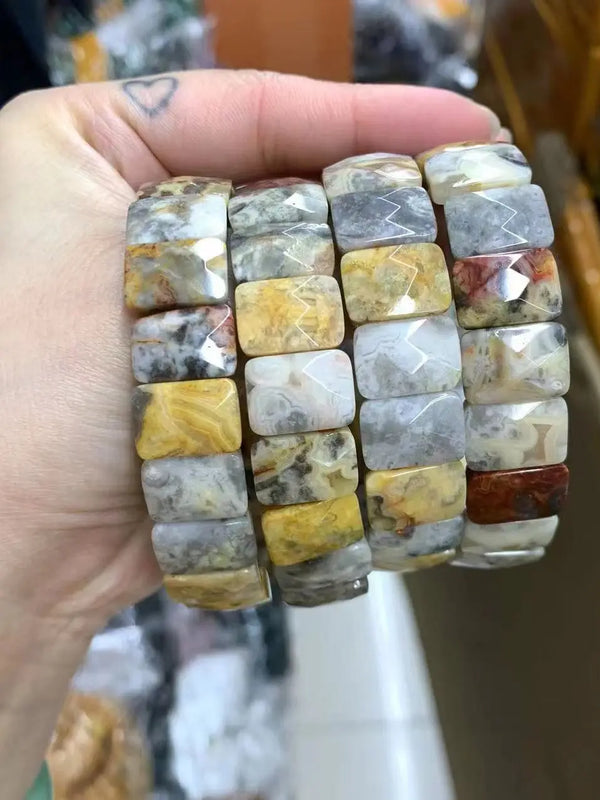 Brazil Crazy Lace Agate Stone Bracelet Natural Gemstone Jewelry Bangle