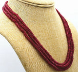 Brazil Ruby Beads Necklace 3 Rows 2X4mm