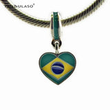 Brazil Heart Flag Charm 925 Silver Beads For Jewelry Making