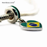 Brazil Heart Flag Charm 925 Silver Beads For Jewelry Making