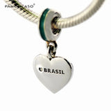 Brazil Heart Flag Charm 925 Silver Beads For Jewelry Making