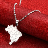 Brazil Map With City Name Pendant Necklaces