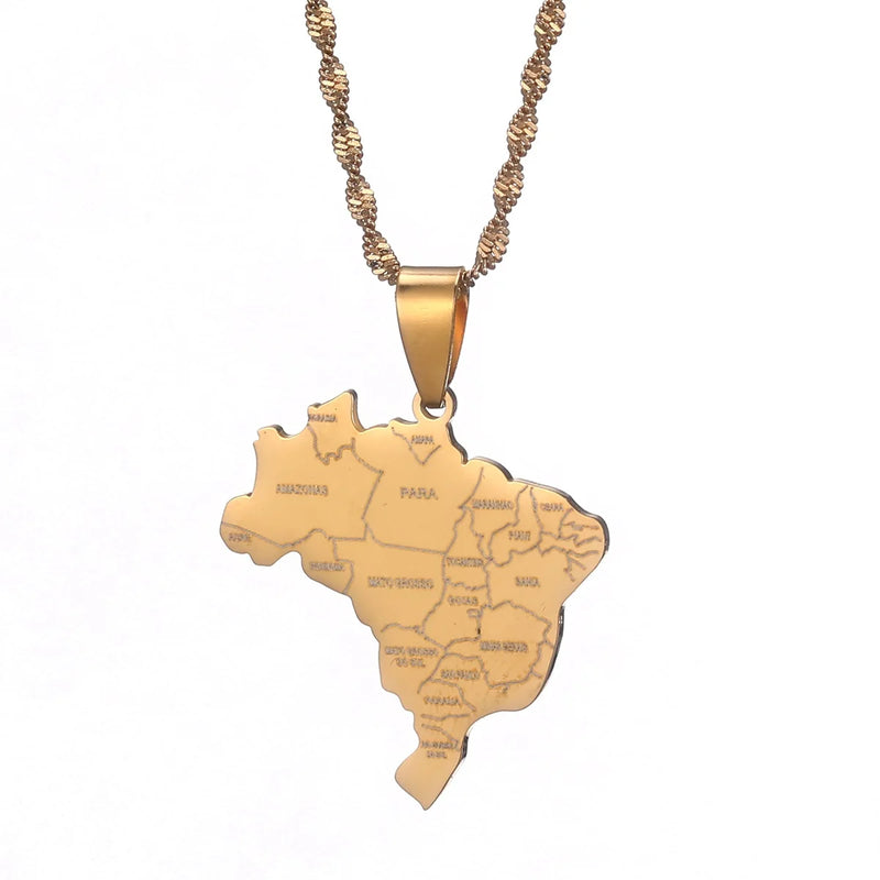 Brazil Map City Name Pendant Necklace Jewelry