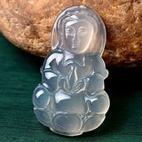 Brazil Natural Agate Chalcedony Guanyin Pendant Necklace