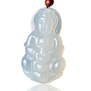 Brazil Natural Agate Chalcedony Guanyin Pendant Necklace