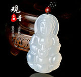 Brazil Natural Agate Chalcedony Guanyin Pendant Necklace