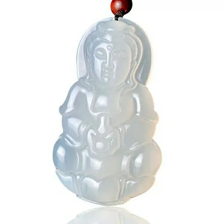 Brazil Natural Agate Chalcedony Guanyin Pendant Necklace