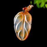 Brazil Natural Ice Seed Ice Chalcedony Branch Jade Leaf Pendant